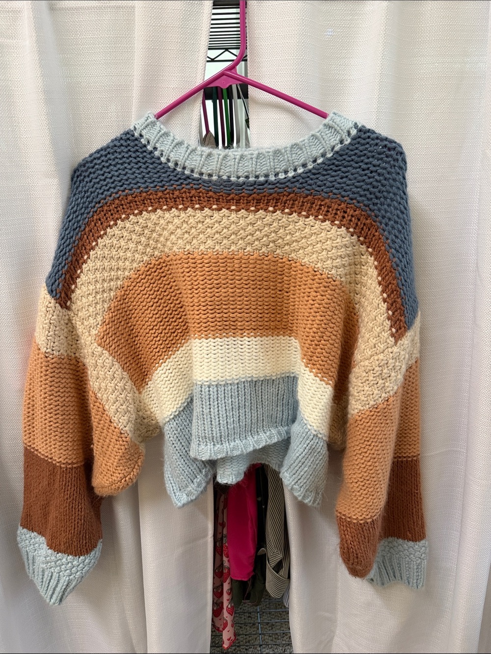 Simply Southern Cropped Multicolor Striped Sweater - Blue, Cream & Rust